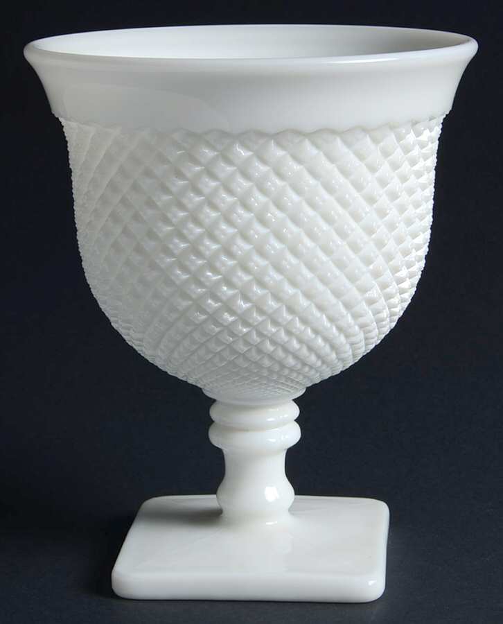 English Hobnail Milk Glass (Square Base) 7" Flared Vase by Westmoreland-1