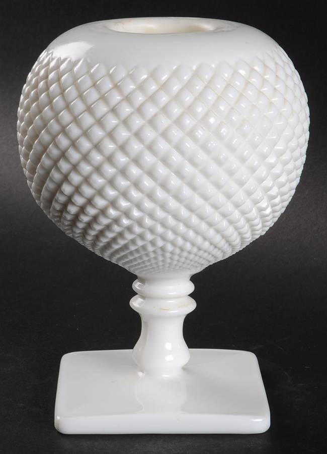 English Hobnail Milk Glass (Square Base) Ivy Bowl by Westmoreland-1