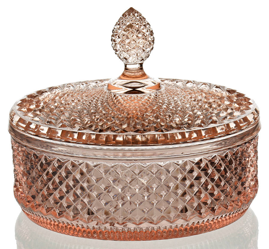 English Hobnail Pink (Round Foot) Round Puff Box with Lid by Westmoreland-1