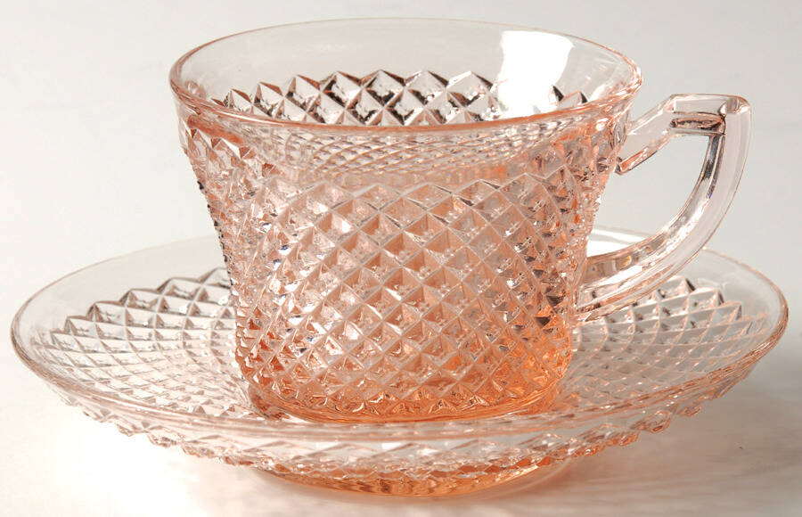 English Hobnail Pink (Round Foot) Flat Cup & Saucer Set by Westmoreland-1