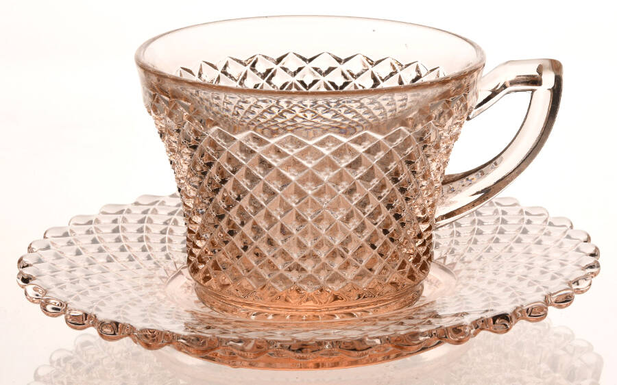 English Hobnail Pink (Round Foot) Cup & Saucer Set by Westmoreland-1