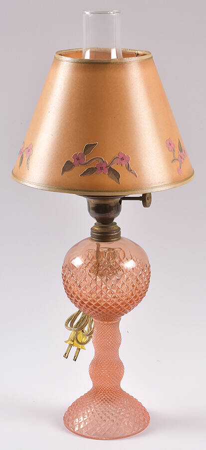 English Hobnail Pink (Round Foot) Electric Lamp with Globe and Shade by Westmoreland-1