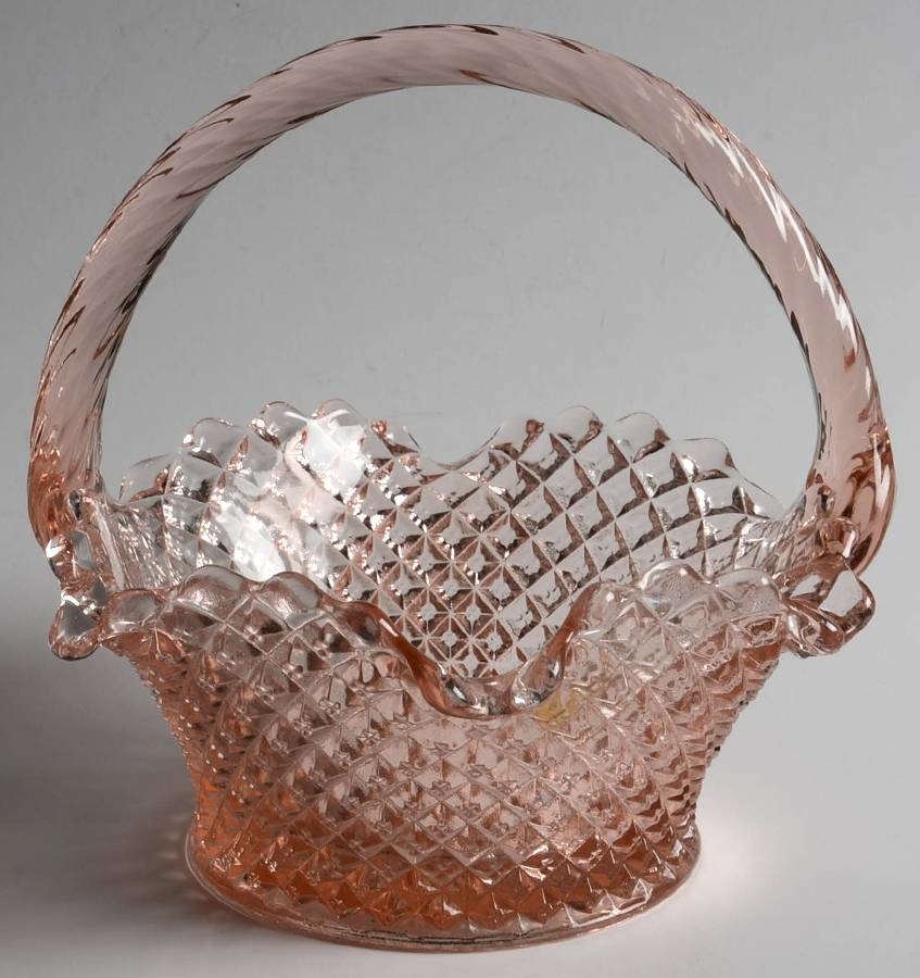 English Hobnail Pink (Round Foot) 6" Handled Basket by Westmoreland-1