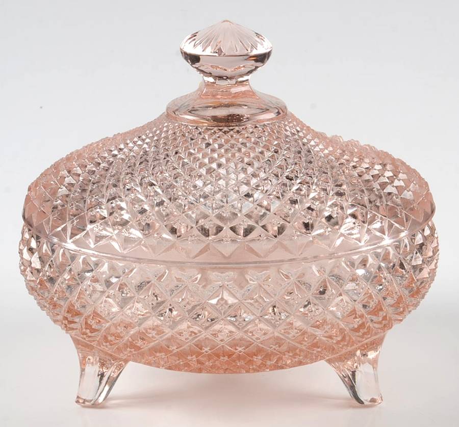 English Hobnail Pink (Round Foot) 3-Footed Candy Dish with Lid by Westmoreland-1
