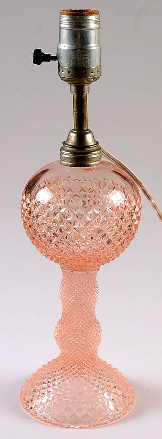 English Hobnail Pink (Round Foot) 9" Ball Style Electric Lamp by Westmoreland-1