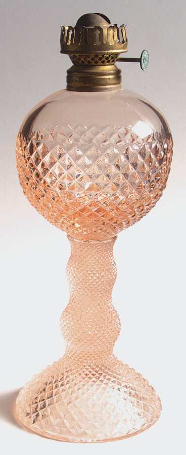 English Hobnail Pink (Round Foot) Oil Lamp by Westmoreland-1