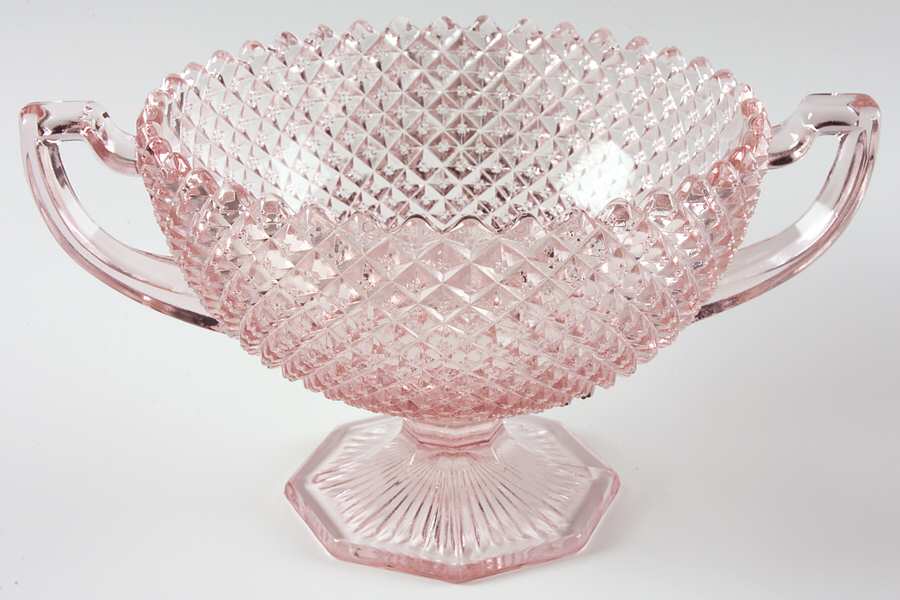 English Hobnail Pink (Round Foot) 8" Handled Bowl by Westmoreland-1