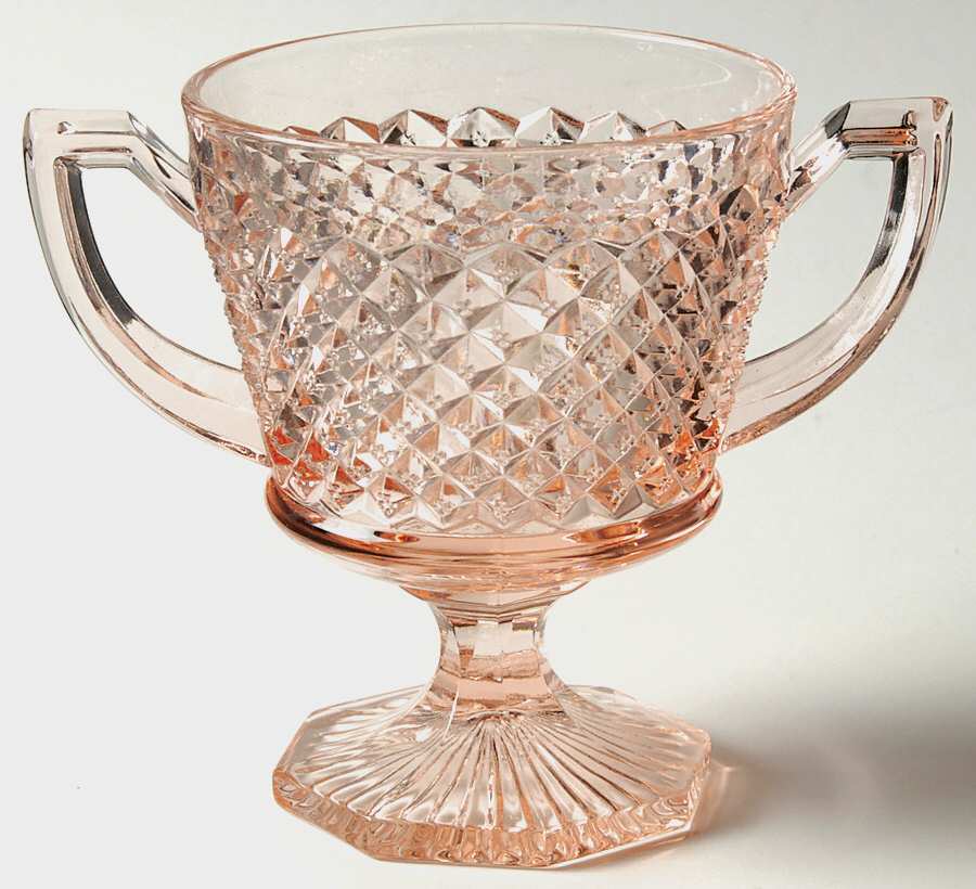 English Hobnail Pink (Round Foot) Footed Open Sugar by Westmoreland-1