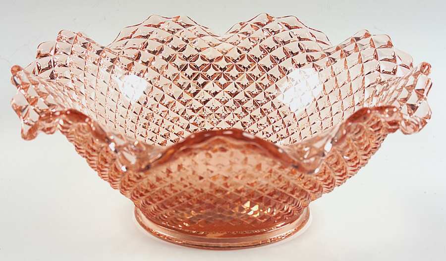 English Hobnail Pink (Round Foot) 10" Round Crimped Bowl by Westmoreland-1