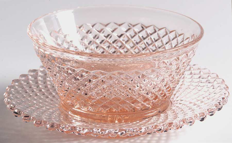 English Hobnail Pink (Round Foot) Finger Bowl & Underplate by Westmoreland-1