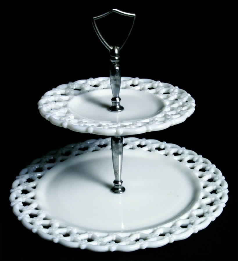 Forget Me Not Milk Glass 2 Tier Serving Tray by Westmoreland-1