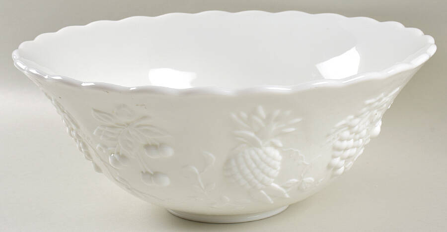 Fruits Milk Glass Flared Punch Bowl by Westmoreland-1