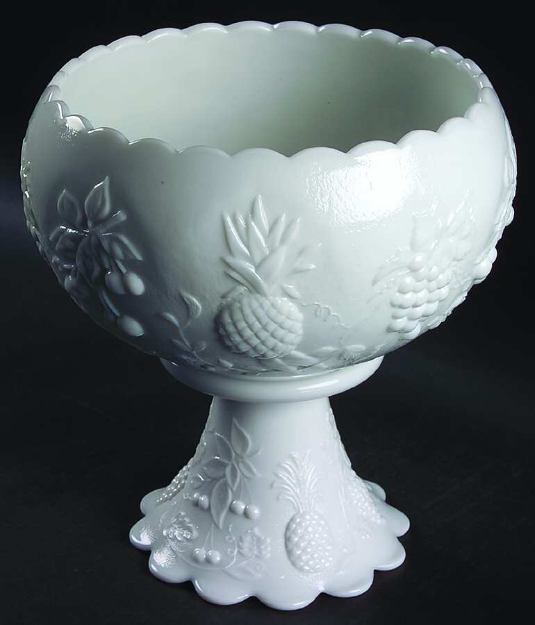 Fruits Milk Glass Cupped Punch Bowl W/Stand by Westmoreland-1