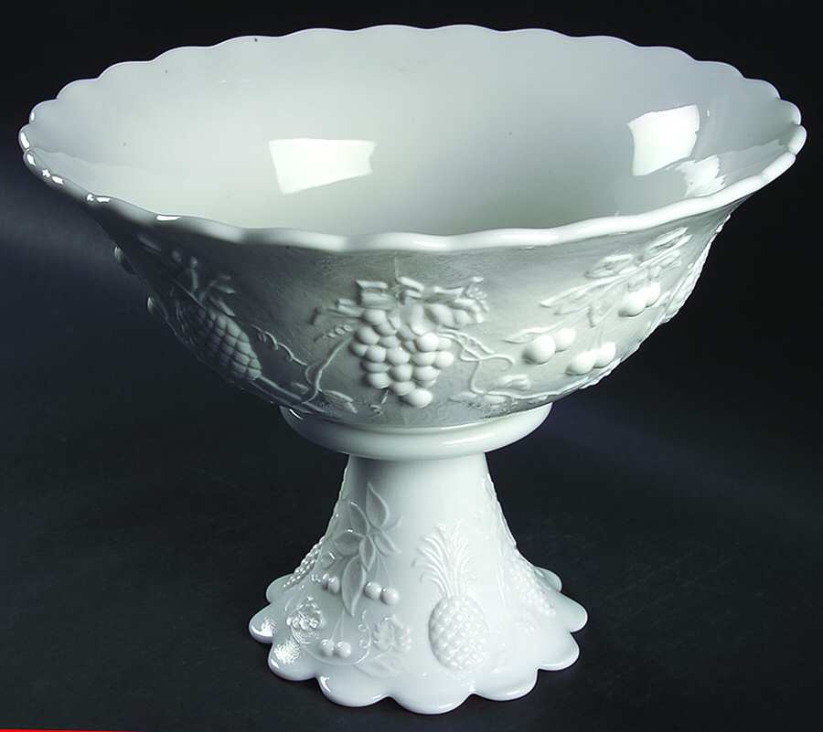 Fruits Milk Glass Flared Punch Bowl with Stand by Westmoreland-1