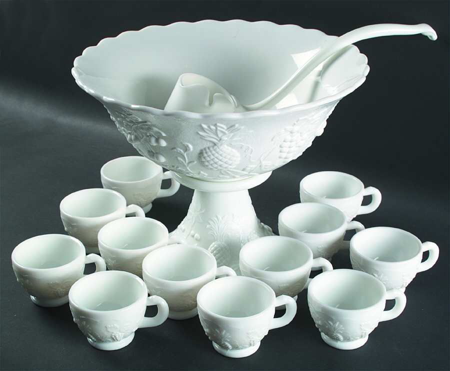 Fruits Milk Glass (15 Piece) Punch Set with Flared Bowl & Stand by Westmoreland-1