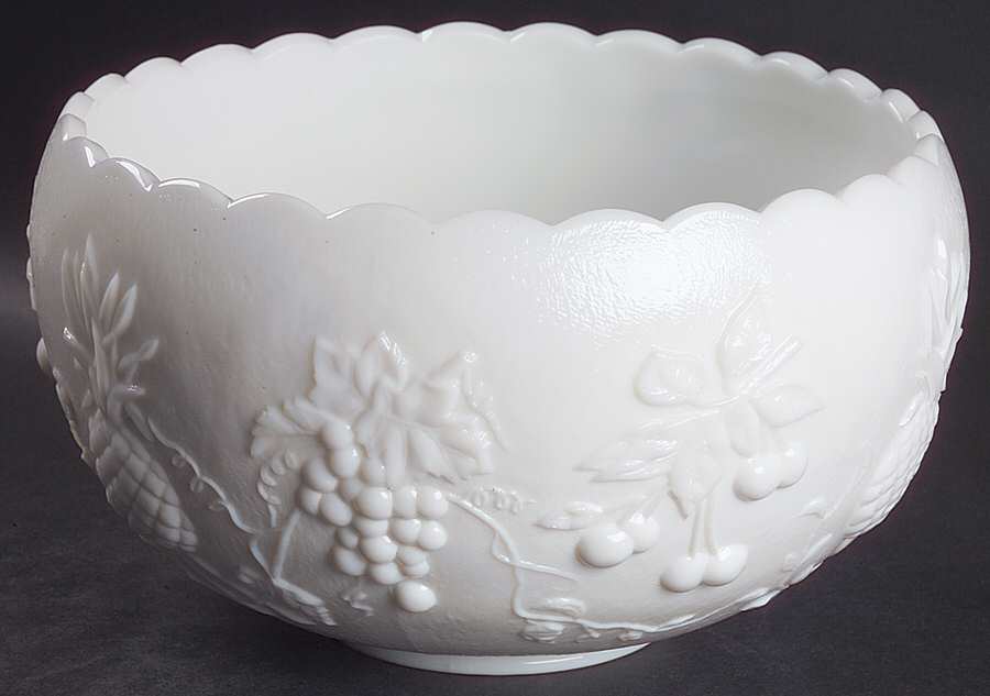 Fruits Milk Glass Cupped Punch Bowl by Westmoreland-1