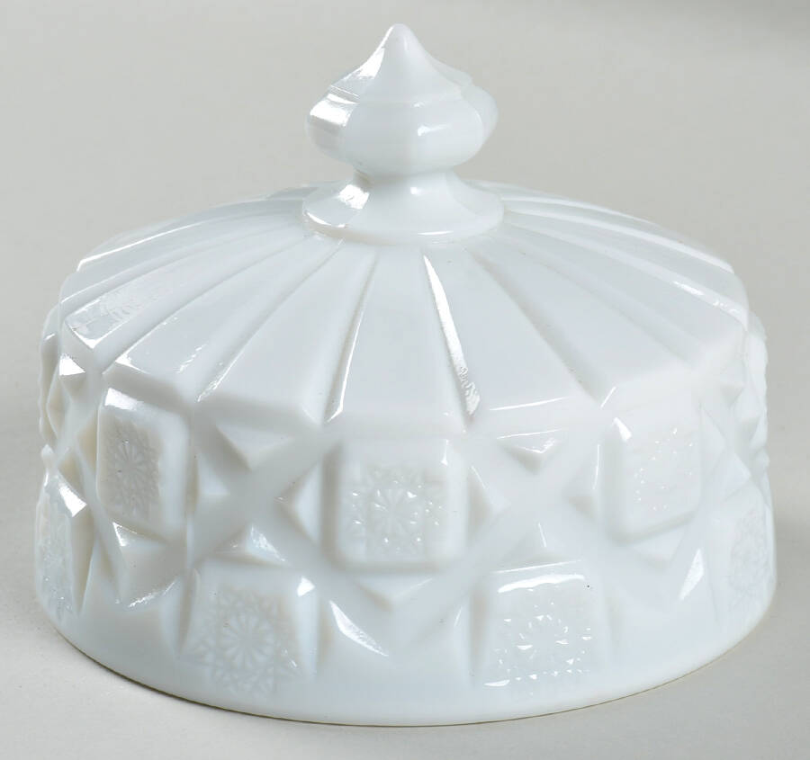 Old Quilt (Milk Glass) Lid for Cheese Dish by Westmoreland-1