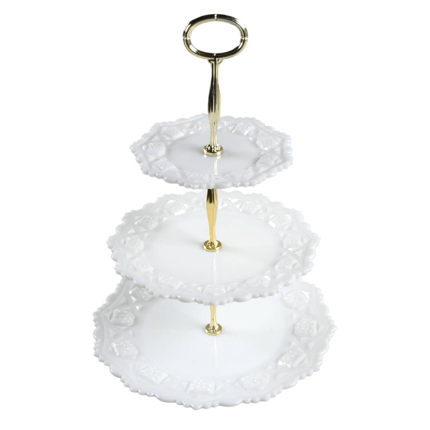 Old Quilt (Milk Glass) 3 Tier Serving Tray HC by Westmoreland-1