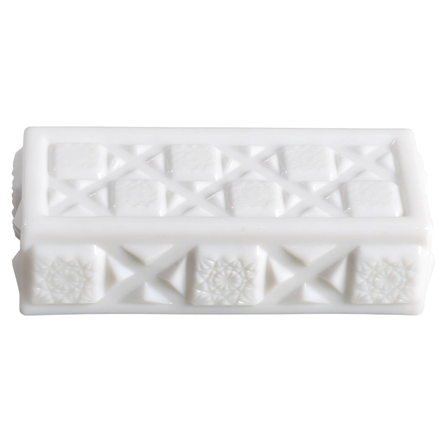 Old Quilt (Milk Glass) Lid for 1/4 Pound Butter by Westmoreland-1