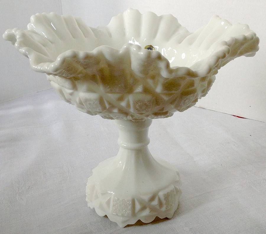 Old Quilt (Milk Glass) Ruffled Compote by Westmoreland-1