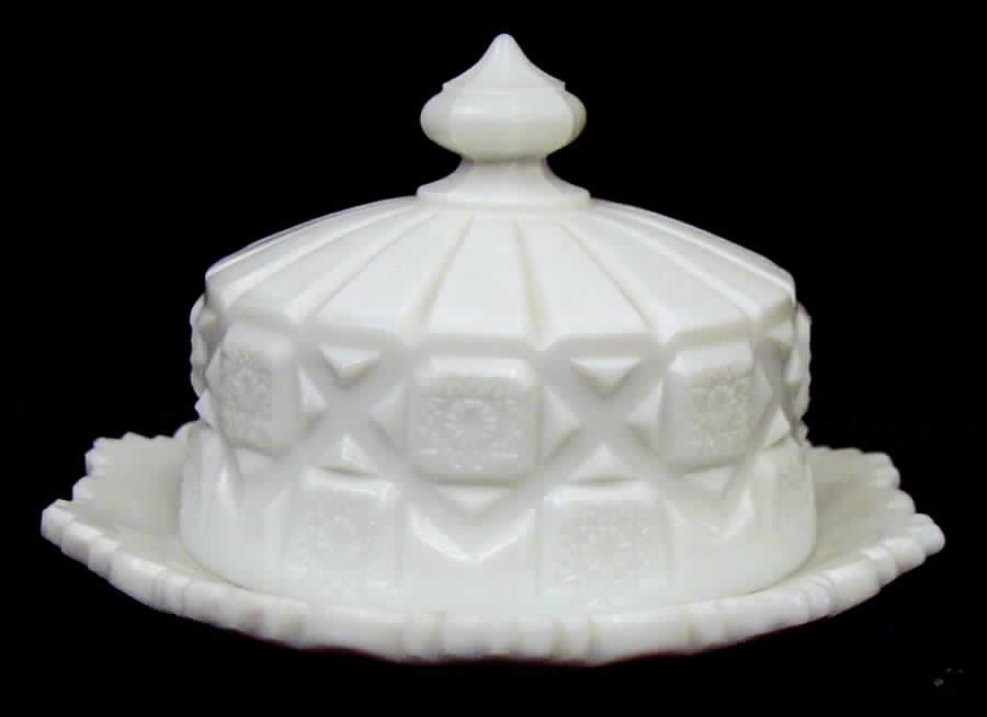 Old Quilt (Milk Glass) Cheese Dish & Lid by Westmoreland-1