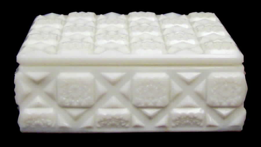 Old Quilt (Milk Glass) Cigarette Box & Lid by Westmoreland-1