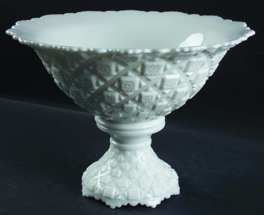 Old Quilt (Milk Glass) Punch Bowl with Stand by Westmoreland-1