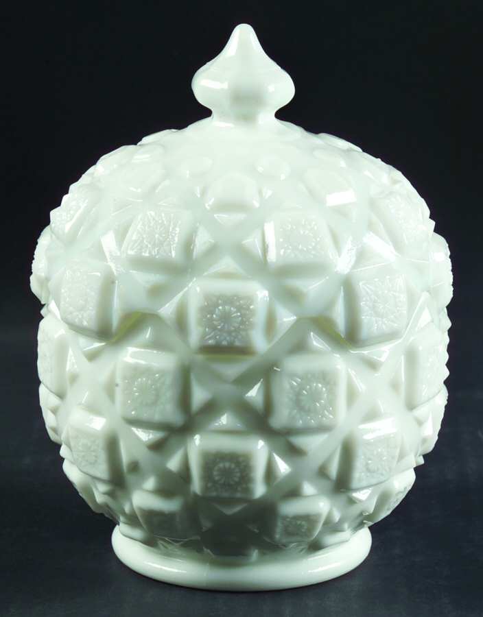 Old Quilt (Milk Glass) Candy Dish & Lid by Westmoreland-1