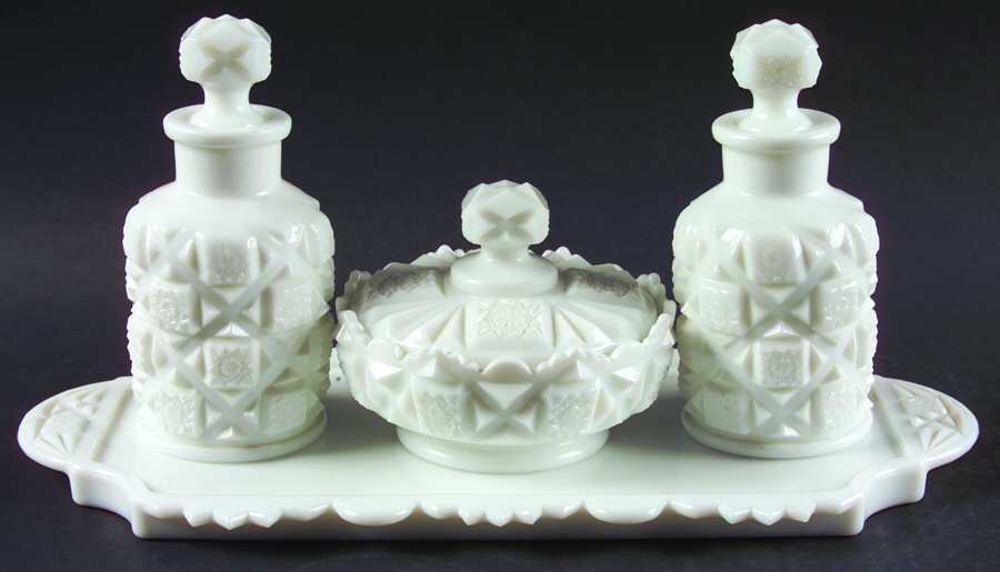 Old Quilt (Milk Glass) (7 Piece) Dresser Set by Westmoreland-1