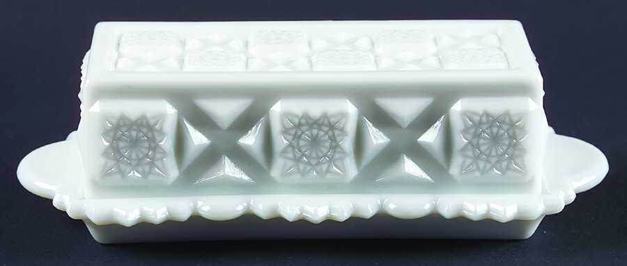 Old Quilt (Milk Glass) 1/4 Pound Covered Butter by Westmoreland-1