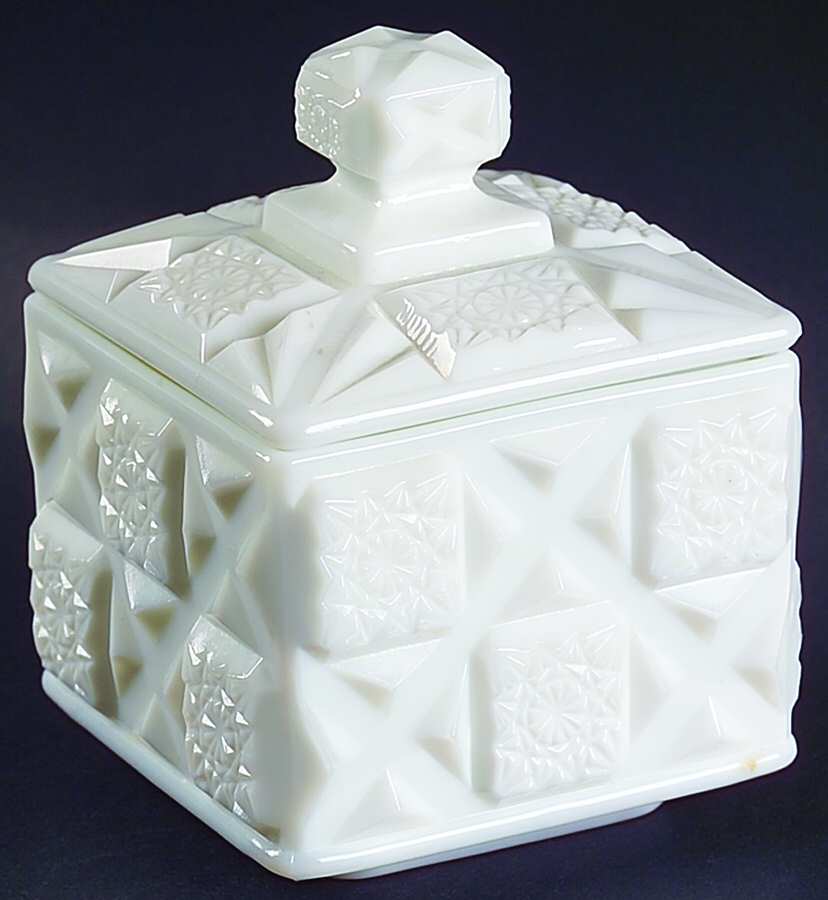 Old Quilt (Milk Glass) Square Box & Lid by Westmoreland-1