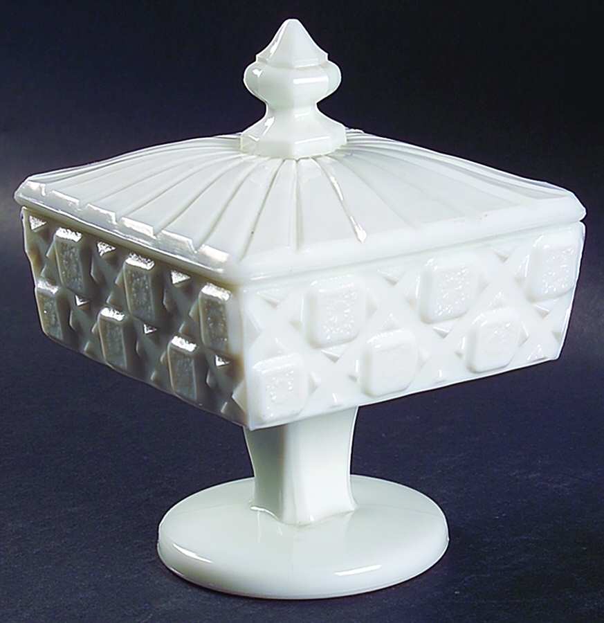 Old Quilt (Milk Glass) Footed Candy Dish & Lid by Westmoreland-1