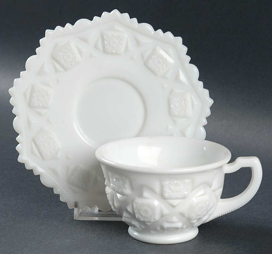 Old Quilt (Milk Glass) Cup & Saucer Set by Westmoreland-1