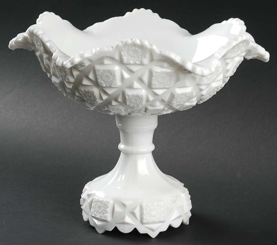 Old Quilt (Milk Glass) Footed Crimped Bowl by Westmoreland-1