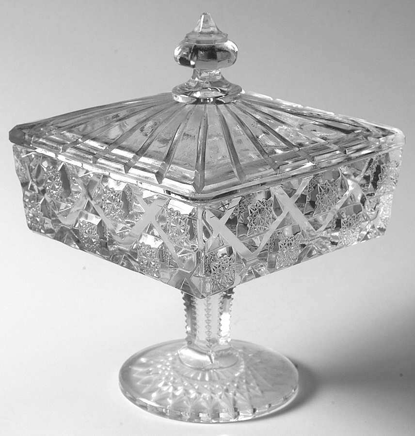 Old Quilt Clear Footed Candy Dish & Lid by Westmoreland-1