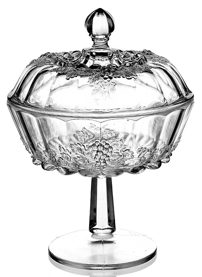 Paneled Grape Clear Stem-Footed Bowl & Cover by Westmoreland-1