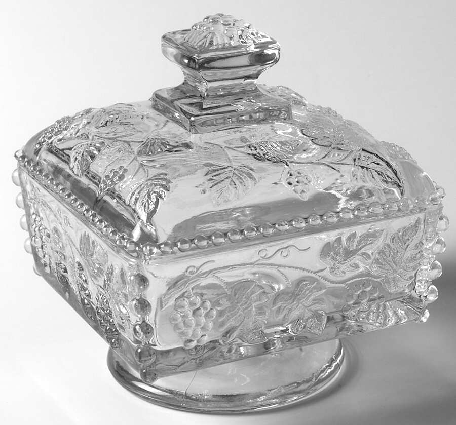 Paneled Grape Clear Beaded Honey Dish & Lid by Westmoreland-1
