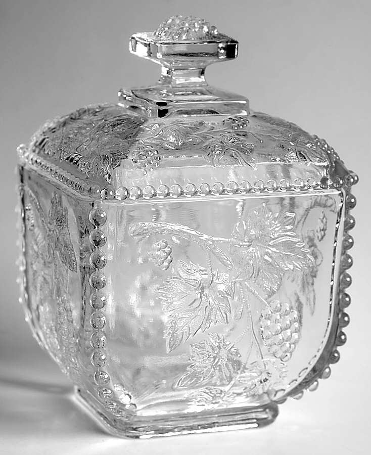 Paneled Grape Clear Beaded Square Puff Box with Lid by Westmoreland-1