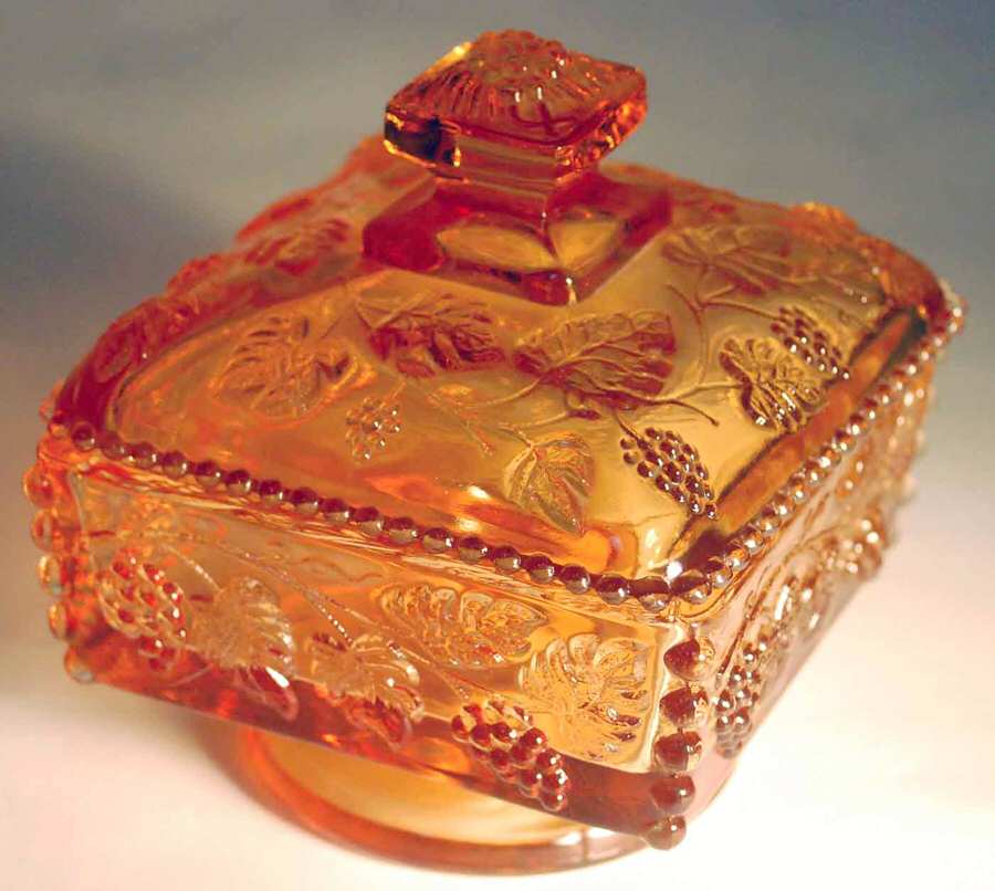 Paneled Grape Golden Sunset Beaded Honey Dish & Lid by Westmoreland-1