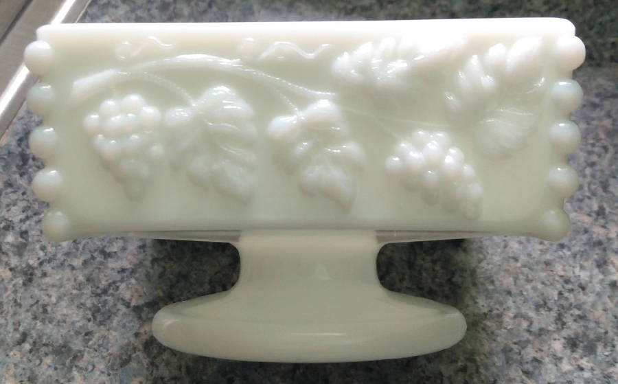 Paneled Grape Milk Glass Beaded Honey Dish No Lid by Westmoreland-1
