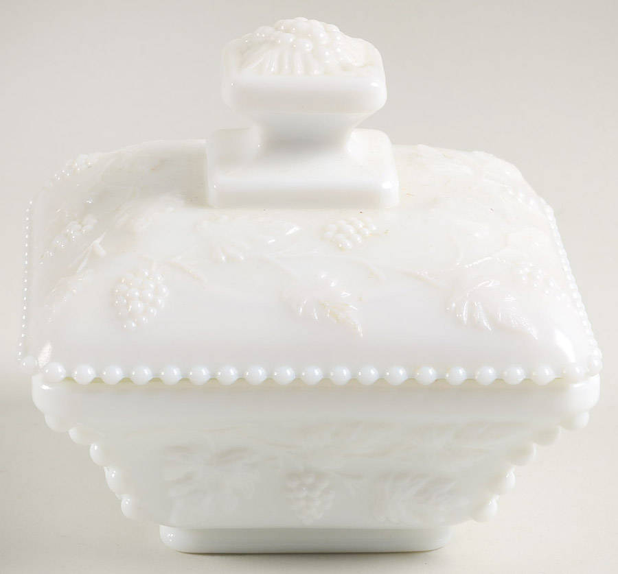 Paneled Grape Milk Glass 4" Beaded Flared Bowl & Lid by Westmoreland-1