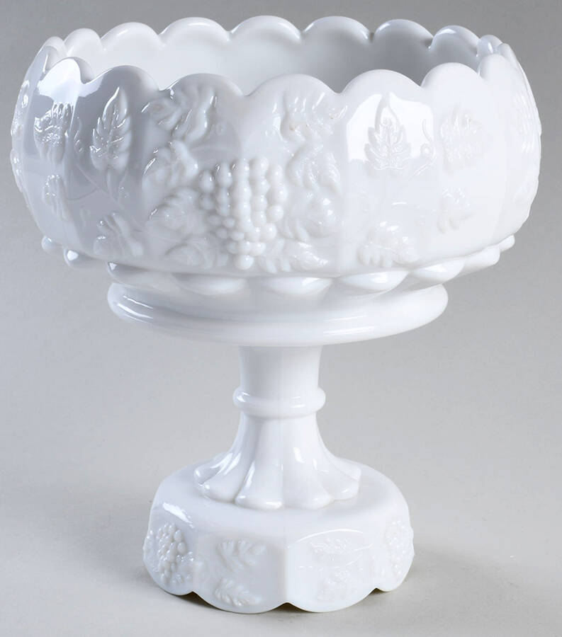Paneled Grape Milk Glass 8" Footed Cupped Bowl by Westmoreland-1