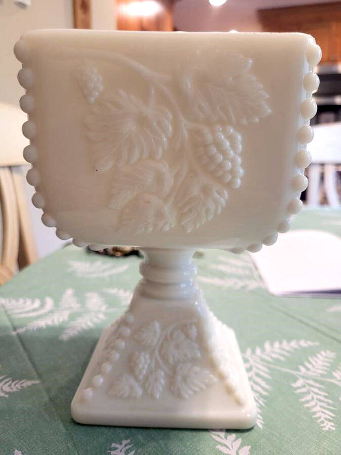 Paneled Grape Milk Glass Bead, Large Ft Candy Dish, No Lid by Westmoreland-1