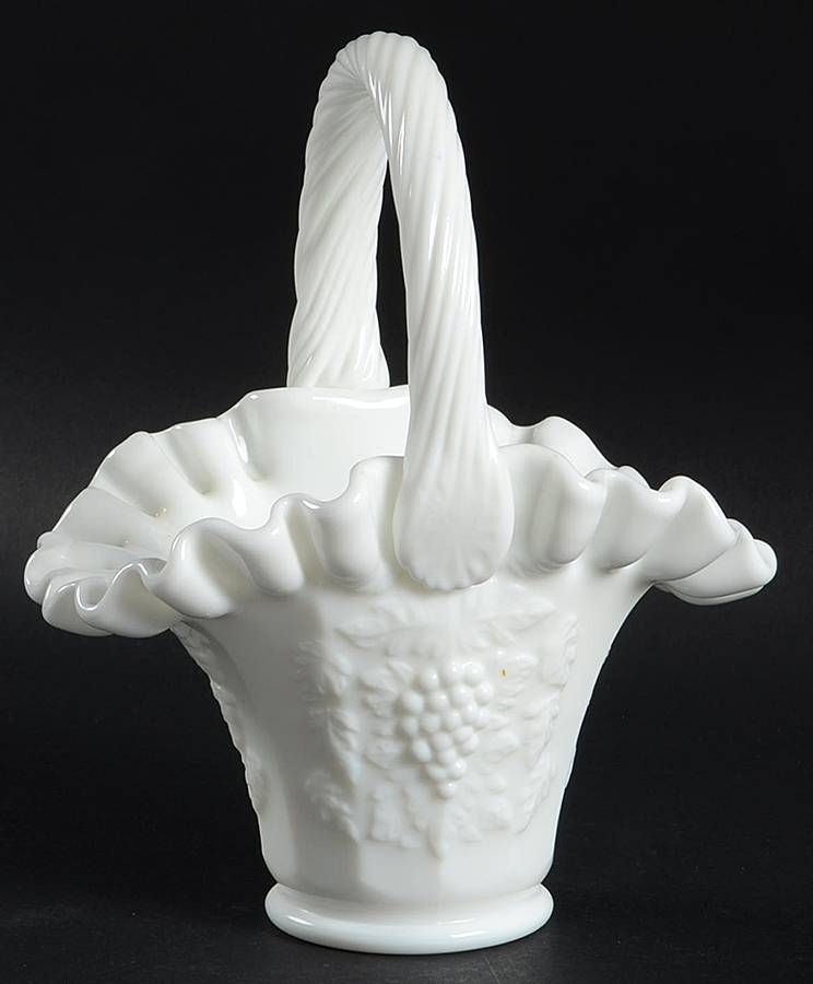 Paneled Grape Milk Glass Basket by Westmoreland-1