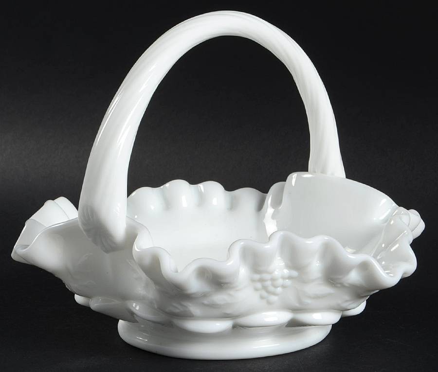Paneled Grape Milk Glass Medium Basket by Westmoreland-1