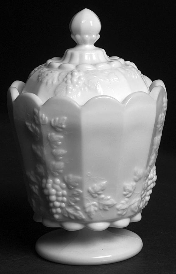 Paneled Grape Milk Glass Small Canister & Lid by Westmoreland-1