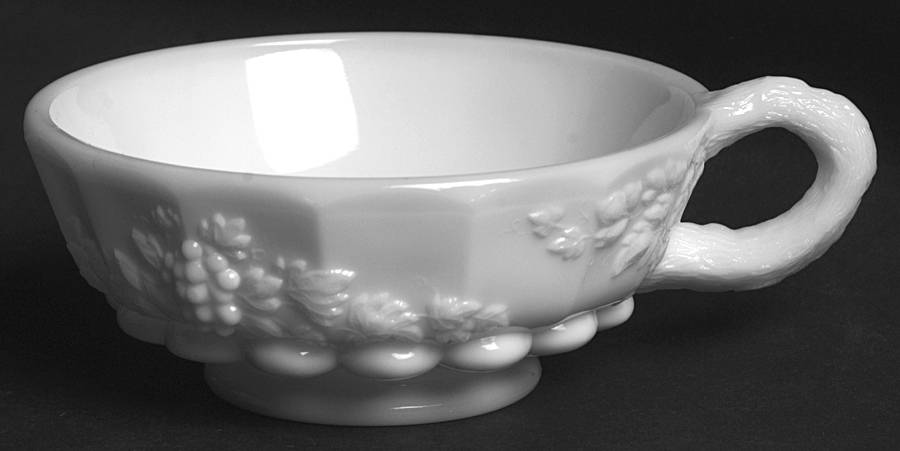 Paneled Grape Milk Glass Olive Dish Handled by Westmoreland-1