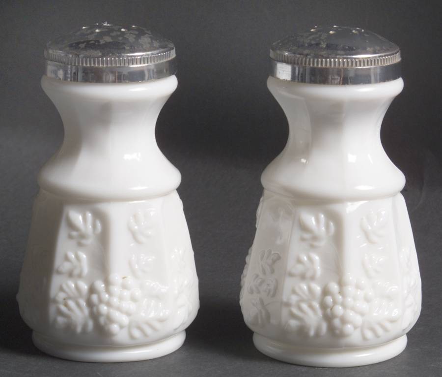 Paneled Grape Milk Glass Shaker Set with Metal Lids by Westmoreland-1