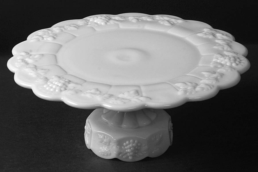 Paneled Grape Milk Glass Round Cake Stand by Westmoreland-1