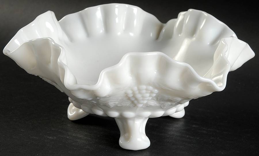 Paneled Grape Milk Glass Crimped Candy Dish by Westmoreland-1